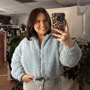 Urban Outfitters Sherpa Cropped Jacket Light Blue Size XS